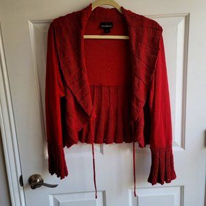 Women’s Lane Bryant Cropped Cardigan Burgundy 3/4 Sleeves Knitted Trim 22/24